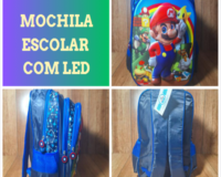 MOCHILA ESCOLAR INFANTIL MARIO EM 3D LEDS 3 DIVISÓRIAS