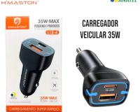 * CARREGADOR CELULAR PARA CARRO 35W CARGA