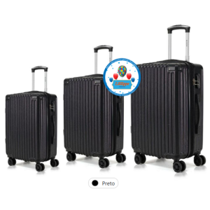 KIT 3 MALAS DE VIAGEM LUXO BORDO RODINHAS 360 GRAUS